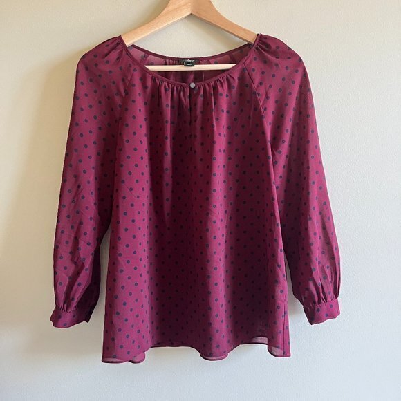 J. Crew Polka Dot Blouse W/ Key Hole & Button Womens Size XS Top Semi Sheer‎ - Picture 1 of 4